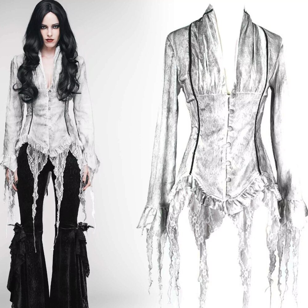 Midnight Séance Eva Lady Goth Gray White Airbrushed Victorian Lace Style Corset